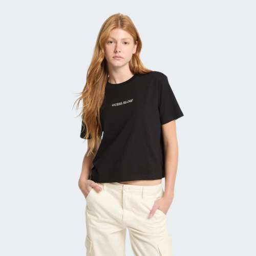 TSHIRT GUESS GJ SS CN BOXY EMBRO LOGO JBLK